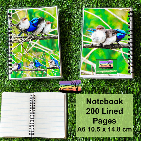 Blue Wren Four in a row  Notebook A6 size 200 lined pages