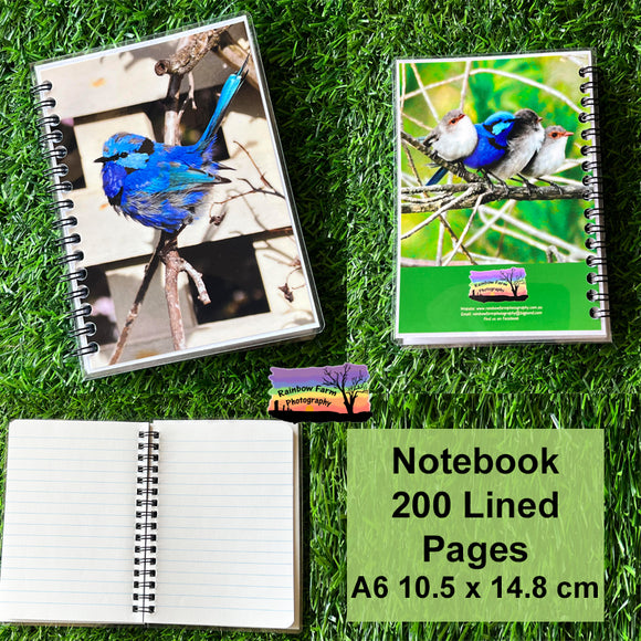 Blue Wren against lattice work Notebook A6 size 200 lined pages